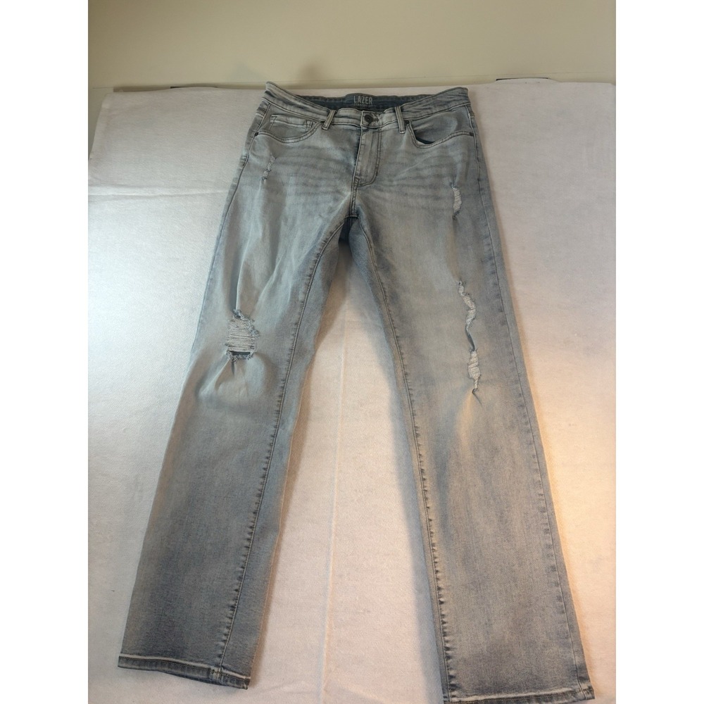 Lazer Straight Fit Blue Jeans Mens 34x34 Light‎ Blue Distressed (1) Grunge